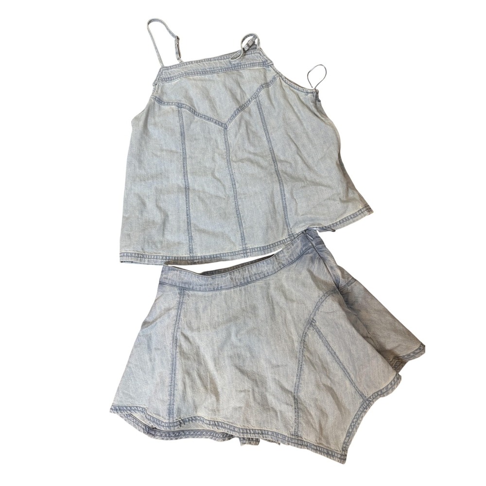 Free People 2 Piece Set Womens 2 Glacier Blue‎ Cami Top Skort Denim OB027873